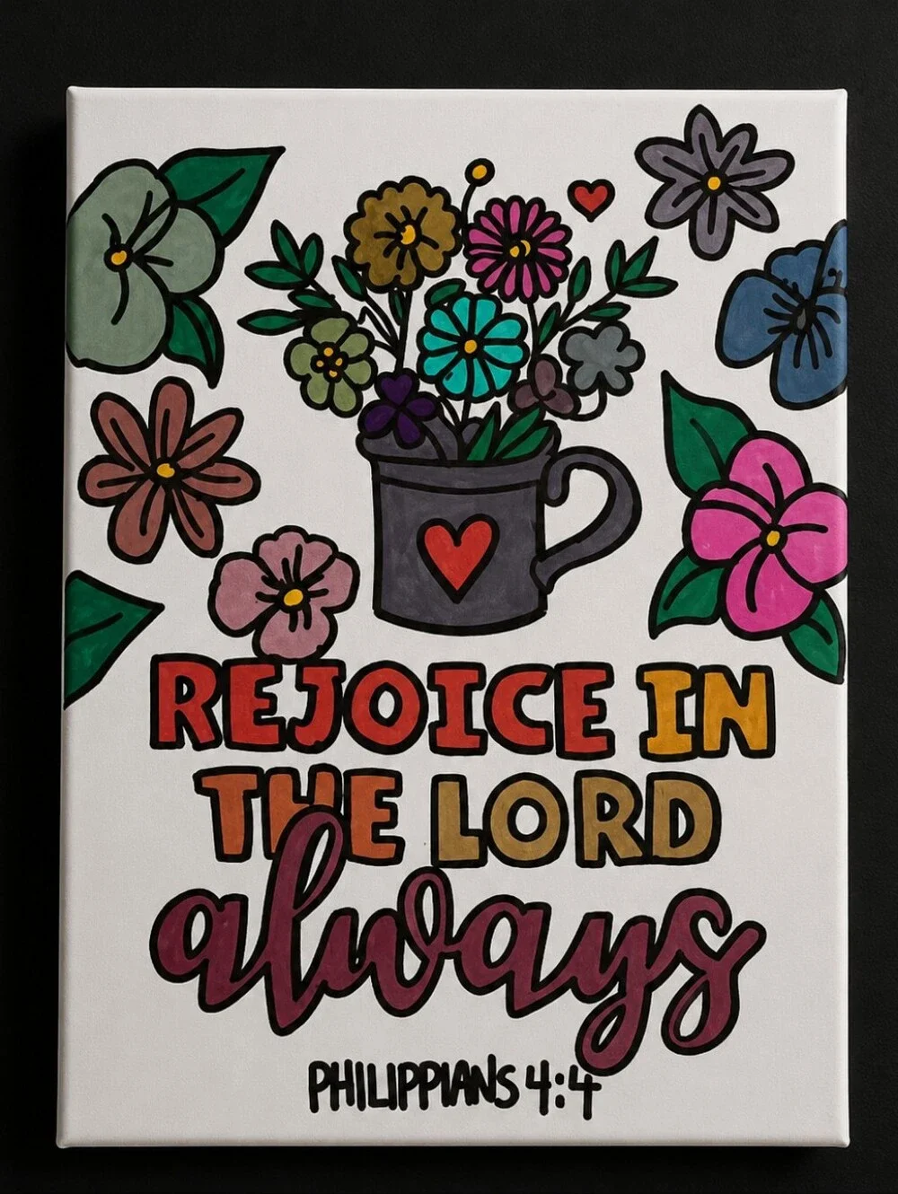 Hand Painted Floral “Rejoice in the Lord Always” Canvas Art